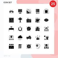 User Interface Pack of 25 Basic Solid Glyphs of web settings application server up Editable Vector Design Elements