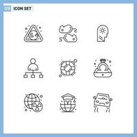Group of 9 Outlines Signs and Symbols for life share brain film user Editable Vector Design Elements