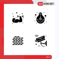 Universal Icon Symbols Group of 4 Modern Solid Glyphs of dumbbell wall weightlifting idea bricks Editable Vector Design Elements