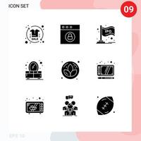 Pack of 9 Modern Solid Glyphs Signs and Symbols for Web Print Media such as flower mirror ipo dresser chart Editable Vector Design Elements