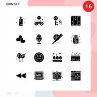 16 glifos sólidos universales establecidos para aplicaciones web y móviles aman la seguridad del corazón elementos de diseño de vectores editables logísticos de madera