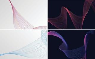 Set of 4 geometric wave pattern background Abstract waving line vector