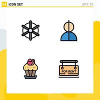 Group of 4 Modern Filledline Flat Colors Set for boat egg wheel impersonation cup Editable Vector Design Elements