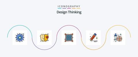 línea de pensamiento de diseño lleno de paquete de iconos planos 5 que incluye. recogedor. diseño. cuentagotas. lápiz vector