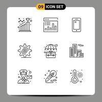 Universal Icon Symbols Group of 9 Modern Outlines of money business graph samsung mobile Editable Vector Design Elements