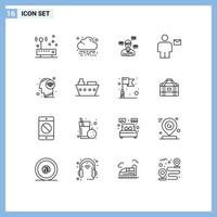 Mobile Interface Outline Set of 16 Pictograms of connect human manager envelope avatar Editable Vector Design Elements