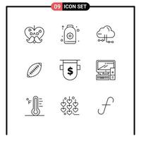 Universal Icon Symbols Group of 9 Modern Outlines of sport rugby cloud football afl Editable Vector Design Elements