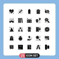 Group of 25 Solid Glyphs Signs and Symbols for multimedia dvd multimedia cd school Editable Vector Design Elements