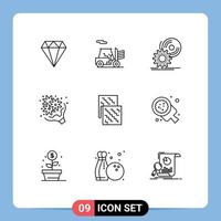 Pictogram Set of 9 Simple Outlines of cloth love disc gift birthday Editable Vector Design Elements