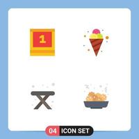 Set of 4 Commercial Flat Icons pack for board table school ice cream salad Editable Vector Design Elements