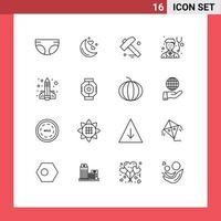 Group of 16 Outlines Signs and Symbols for learning education construction book physician Editable Vector Design Elements