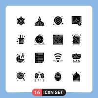 Modern Set of 16 Solid Glyphs Pictograph of pencil box holder fire upload image Editable Vector Design Elements