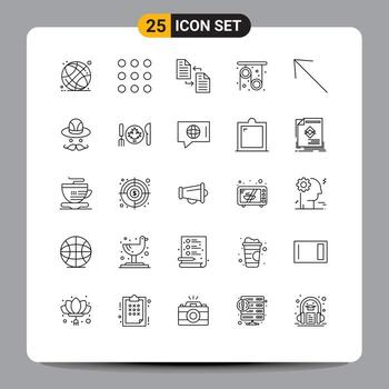 Universal Icon Symbols Group of 25 Modern Lines of left science document research physics Editable Vector Design Elements