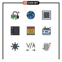 Set of 9 Vector Filledline Flat Colors on Grid for selection all money school notebook Editable Vector Design Elements
