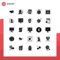 User Interface Pack of 25 Basic Solid Glyphs of laptop color calculate timer stopwatch Editable Vector Design Elements