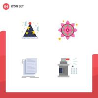 Modern Set of 4 Flat Icons and symbols such as birthday coding hat pattern files Editable Vector Design Elements