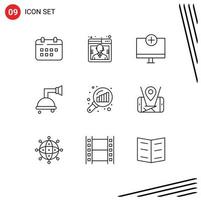 Set of 9 Vector Outlines on Grid for data analyzing clean support bathroom gadget Editable Vector Design Elements