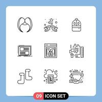 Set of 9 Vector Outlines on Grid for page design love content study Editable Vector Design Elements