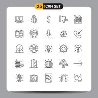 Set of 25 Modern UI Icons Symbols Signs for tv business dollar building thumbs down Editable Vector Design Elements