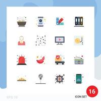 Modern Set of 16 Flat Colors Pictograph of character actress designing library books Editable Pack of Creative Vector Design Elements