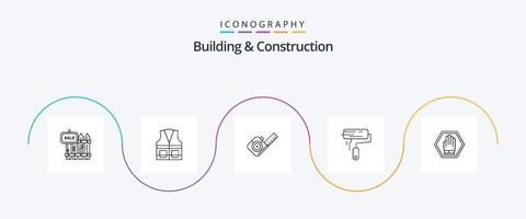 Building And Construction Line 5 Icon Pack Including roller. brush. labour. tool. measuring vector