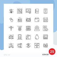 Modern Set of 25 Lines and symbols such as love devices photo cellphone notepad Editable Vector Design Elements