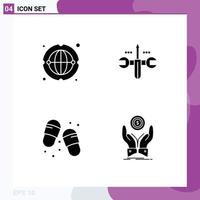 Mobile Interface Solid Glyph Set of 4 Pictograms of communication flip flops worldwide screwdriver slippers Editable Vector Design Elements