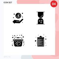 Universal Icon Symbols Group of 4 Modern Solid Glyphs of cash basket money in hand finance love Editable Vector Design Elements