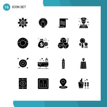 16 Solid Glyph concept for Websites Mobile and Apps management business text doughnut police security Editable Vector Design Elements