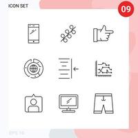 Mobile Interface Outline Set of 9 Pictograms of indent data spring chart big Editable Vector Design Elements