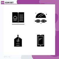 4 Thematic Vector Solid Glyphs and Editable Symbols of cookbook product recipes water phone Editable Vector Design Elements