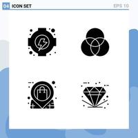 Modern Set of 4 Solid Glyphs and symbols such as energy shop circles location best Editable Vector Design Elements