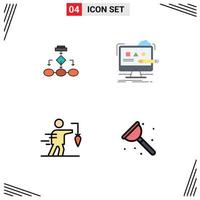 Pack of 4 creative Filledline Flat Colors of flowchart design data architecture workflow studio Editable Vector Design Elements