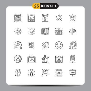 25 líneas universales establecidas para aplicaciones web y móviles lavado limpieza altavoz venta limpia elementos de diseño vectorial editables vector