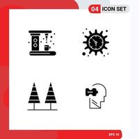 Modern Set of 4 Solid Glyphs Pictograph of appliances forest maker time park Editable Vector Design Elements