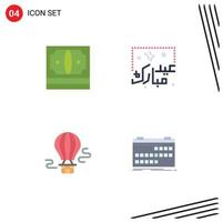 Mobile Interface Flat Icon Set of 4 Pictograms of business islam money mubarak balloon Editable Vector Design Elements