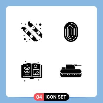Modern Set of 4 Solid Glyphs and symbols such as camping agriculture fingerprint scan farm Editable Vector Design Elements