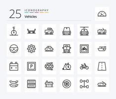 paquete de iconos de 25 líneas de vehículos que incluye dirección. militar. auto. todoterreno. lavar vector
