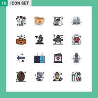 Pack of 16 Modern Flat Color Filled Lines Signs and Symbols for Web Print Media such as pad game network console document Editable Creative Vector Design Elements