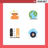 4 Universal Flat Icon Signs Symbols of cash draw earth planet ruler Editable Vector Design Elements