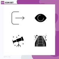 Pack of 4 creative Solid Glyphs of logout telescope eye vision mall Editable Vector Design Elements