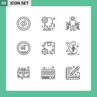 Set of 9 Vector Outlines on Grid for bangladeshi bangla mechanism science data Editable Vector Design Elements