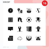 Universal Icon Symbols Group of 16 Modern Solid Glyphs of cpu direction technology up arrow Editable Vector Design Elements