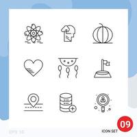 9 User Interface Outline Pack of modern Signs and Symbols of biology favorite nature like heart Editable Vector Design Elements