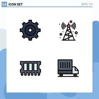 Set of 4 Modern UI Icons Symbols Signs for multimedia truck radio memory 86 Editable Vector Design Elements