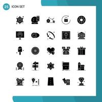 Group of 25 Modern Solid Glyphs Set for office monitor bicycle infrared unlock Editable Vector Design Elements