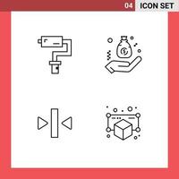 Group of 4 Filledline Flat Colors Signs and Symbols for paint roller play tool business back Editable Vector Design Elements