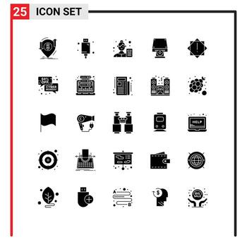 25 User Interface Solid Glyph Pack of modern Signs and Symbols of data storage dvd electronic data scientist analyzer Editable Vector Design Elements