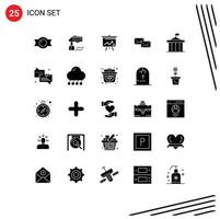 Pack of 25 Modern Solid Glyphs Signs and Symbols for Web Print Media such as acropolis correspondence display business reply Editable Vector Design Elements