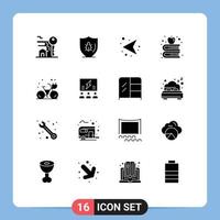 Universal Icon Symbols Group of 16 Modern Solid Glyphs of cycle education shield books left Editable Vector Design Elements